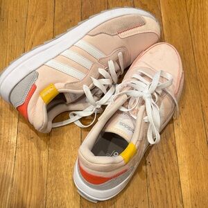 Adidas Pink and White Running Shoes with Orange Detail